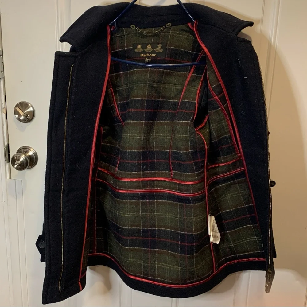 Barbour Vintage Buttermere Wool Toggle Hooded Duffle Coat Peacoat Size 6 - Picture 6 of 11